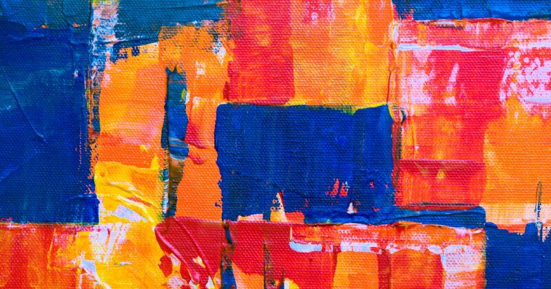 An abstract painting exploring color psychology with blue and orange squares.Keywords used: abstract painting, color psychology