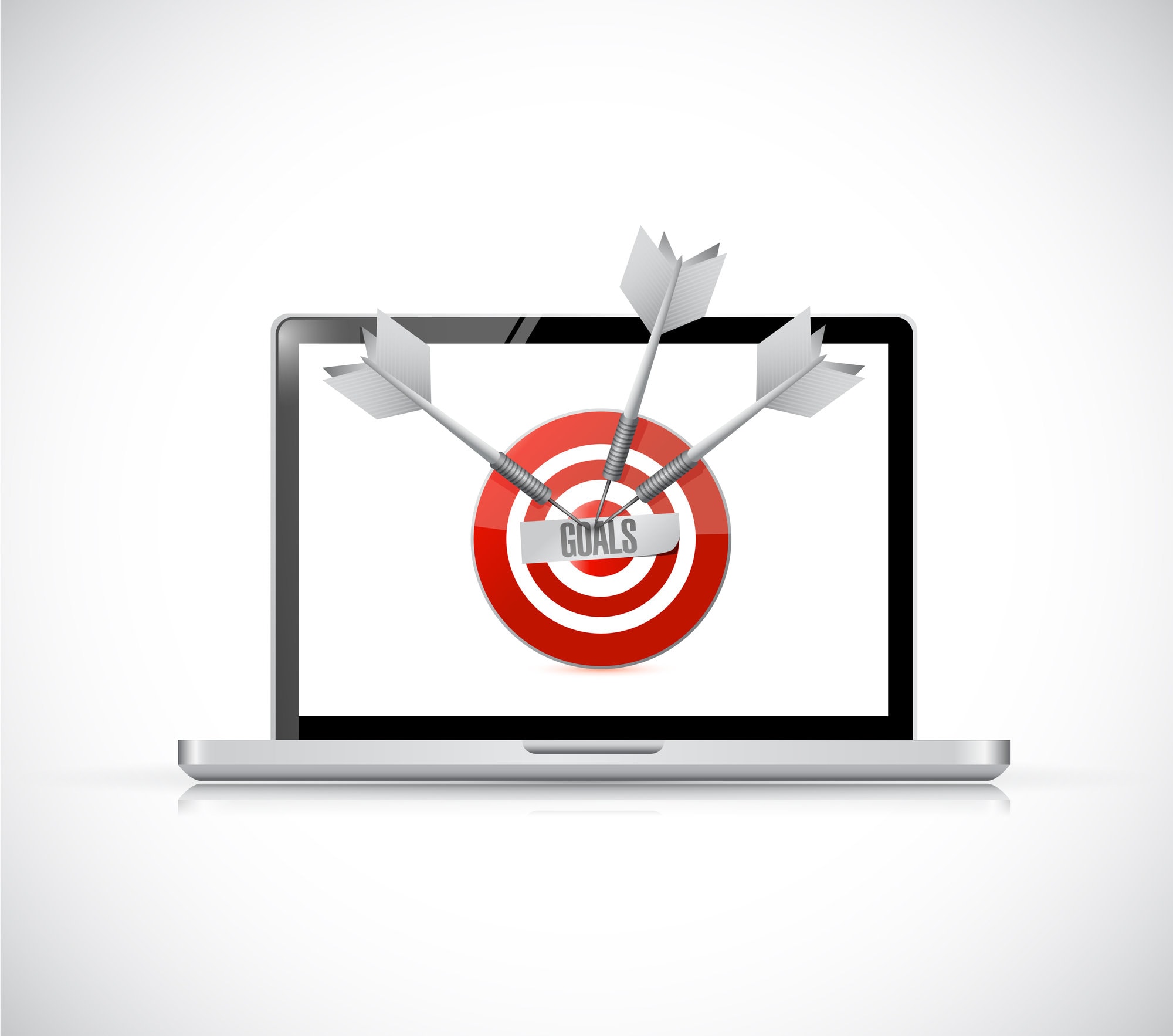 A laptop screen displaying a target and arrows as an organizational guide.