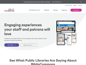 A screen shot of a website for a public library.