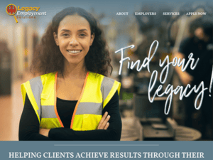 A woman in a yellow vest is standing in front of a machine at one of the 20 best staffing websites.