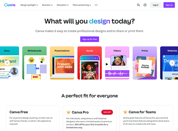 The homepage of a website with a variety of different designs.