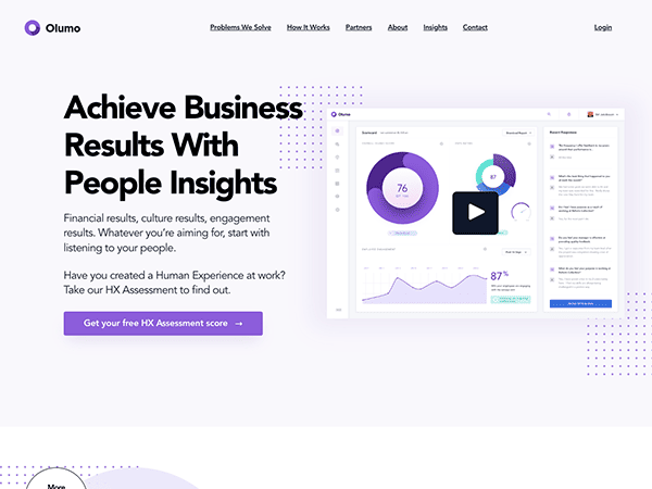 A landing page with the words, achieve business results with people insights.