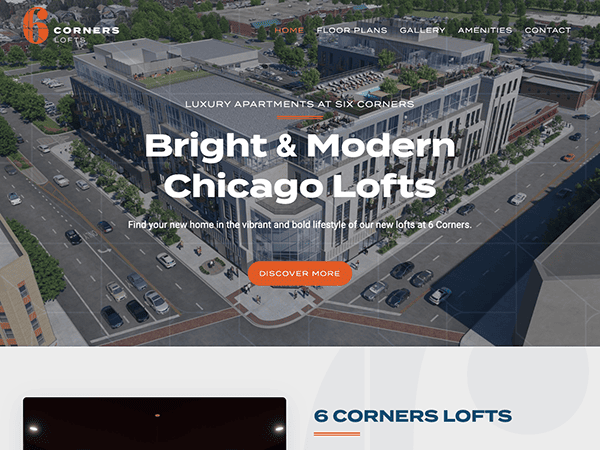 The website for Chicago lofts at 6 corners.