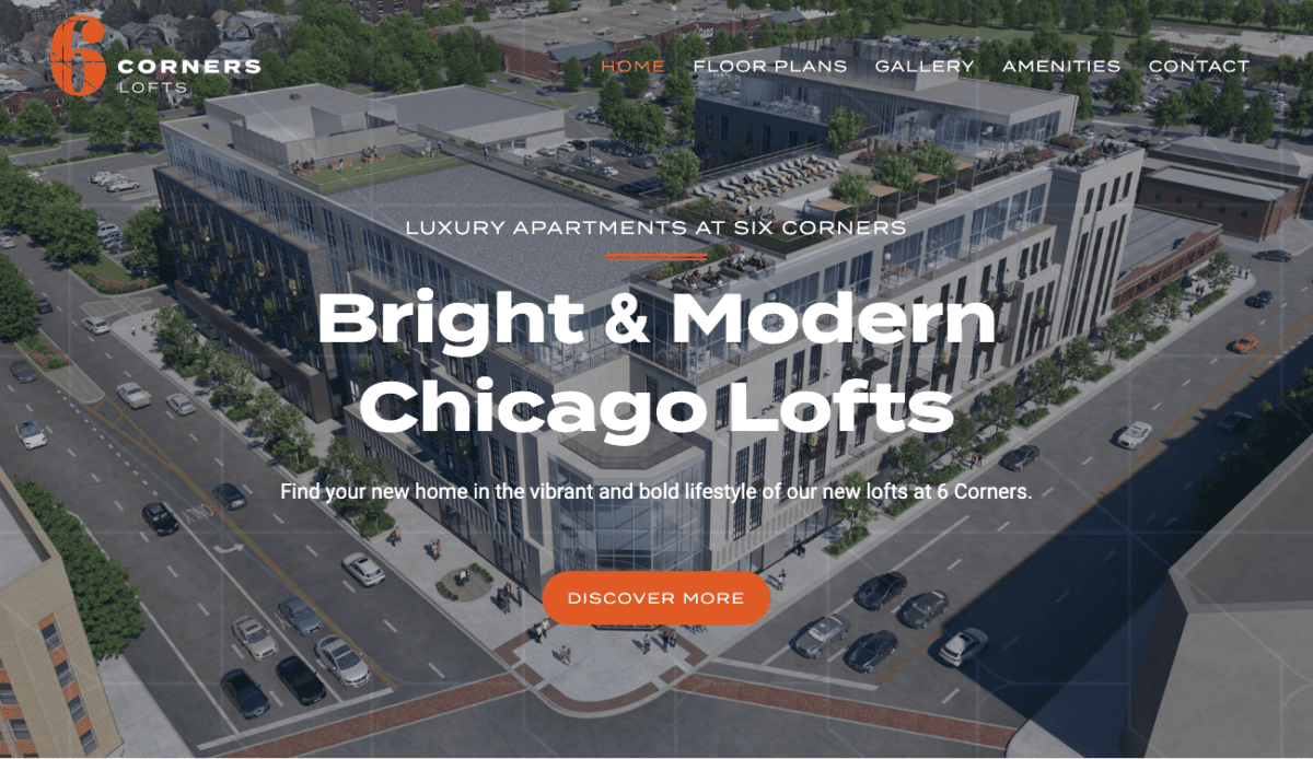 A screenshot of a website showcasing 6 corners lofts.