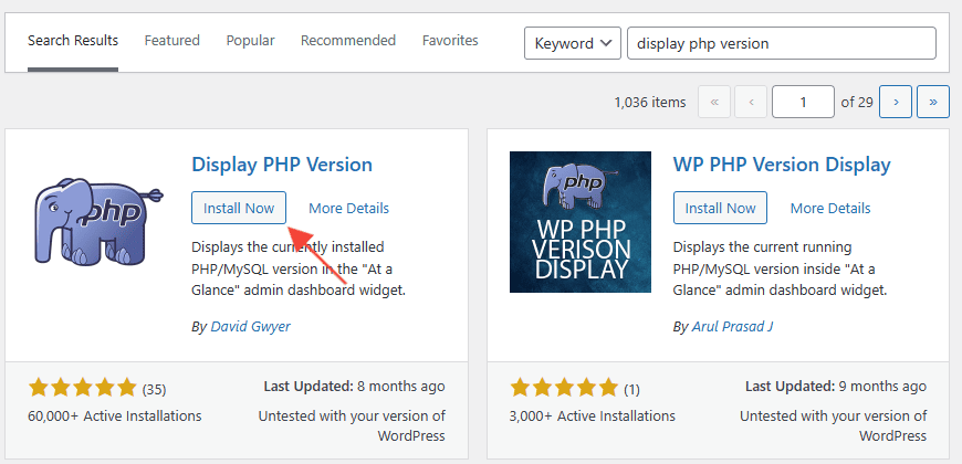 A screenshot of the PHP version of a WordPress website.