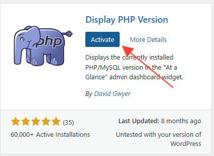 Check and display the PHP version in WordPress.