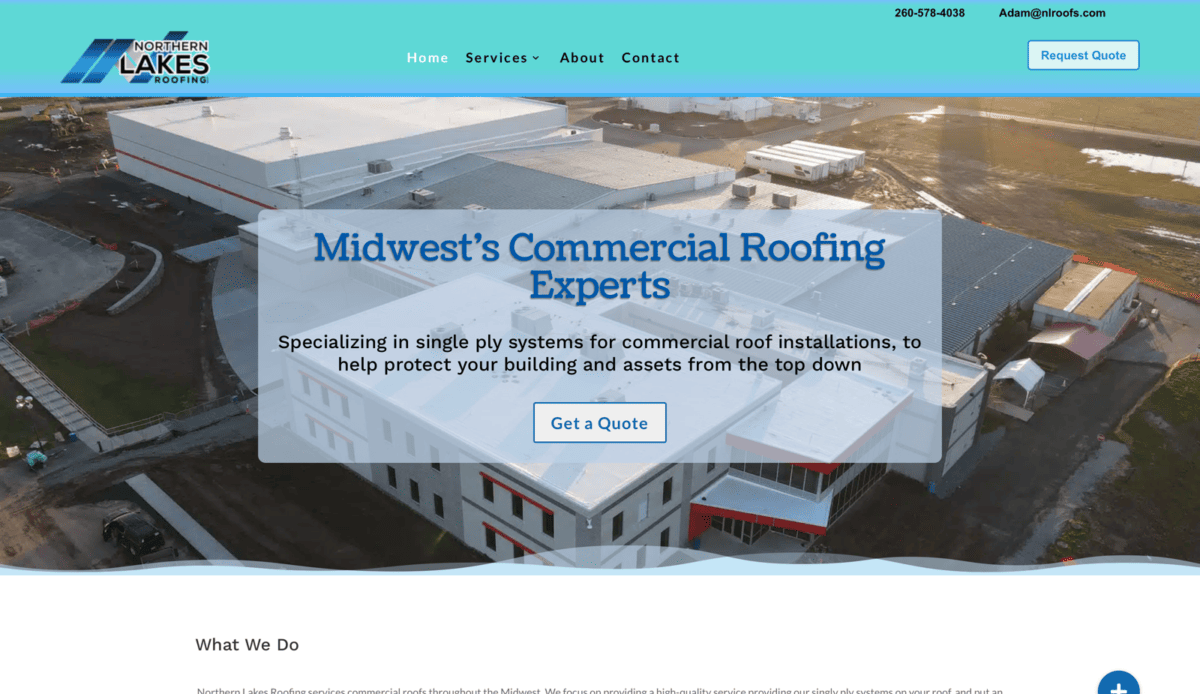 A Northern roofing website page with a blue and white background.