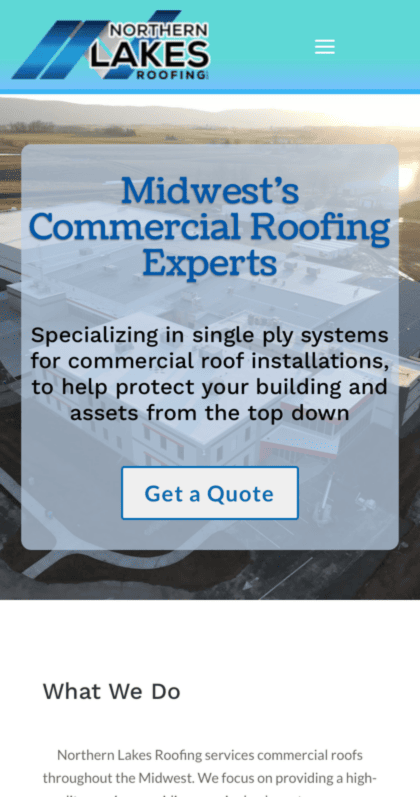 A screen shot of Northern Roofing's website on a computer screen with a blue background.