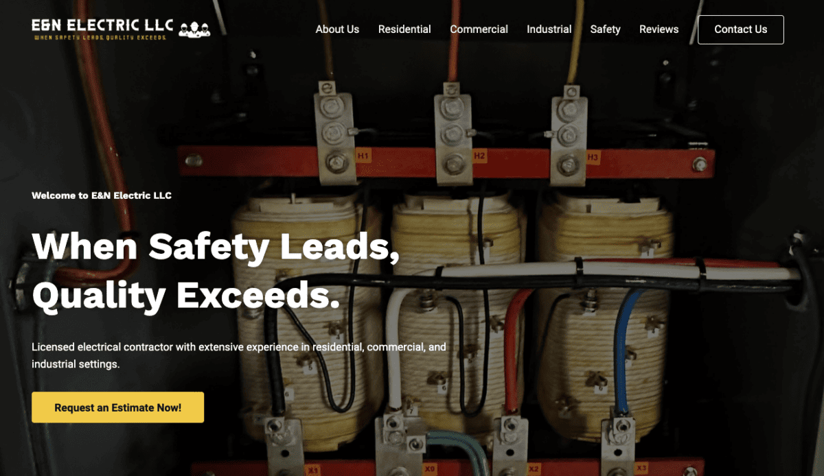 A screenshot of the E & N Electric website.