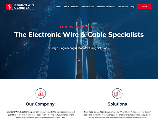 A screenshot of Standard Wire & Cable Co website.
