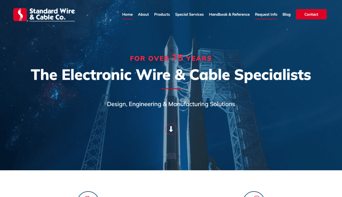 A website design for Cable Co., an electrical company specializing in standard wire installation.