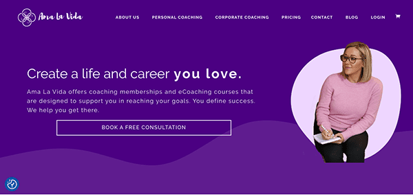 A purple and white website.