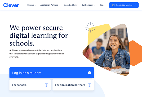 A website for a digital learning platform called clever.