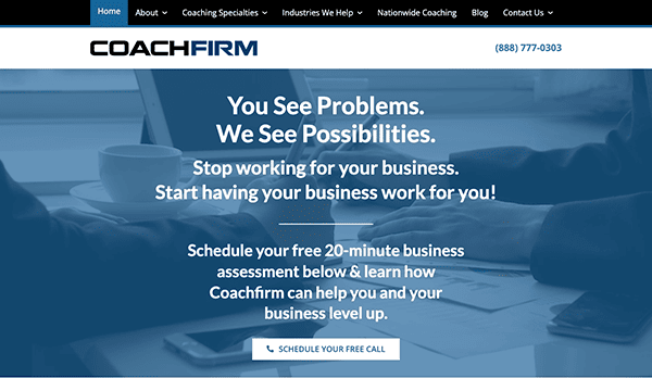 A business website with the words coach firm.