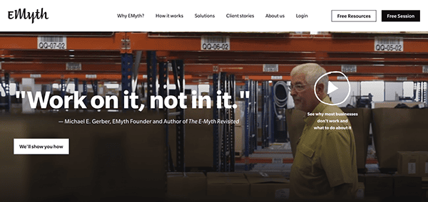 A website with a man standing in a warehouse.