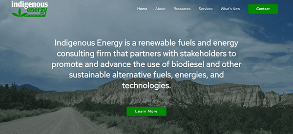 The homepage of the indigenous energy website.