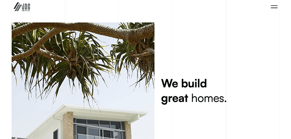 A website with the words we build great homes.