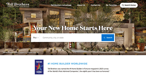 The homepage of a real estate website.