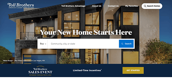 The homepage of a real estate website.