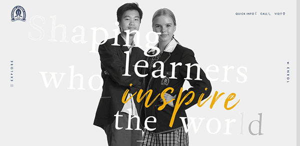 A website with two people standing next to each other and the words shaping learners who inspire the world.
