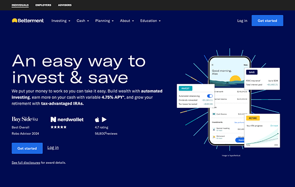 A screen shot of a website showing an easy way to invest and save.