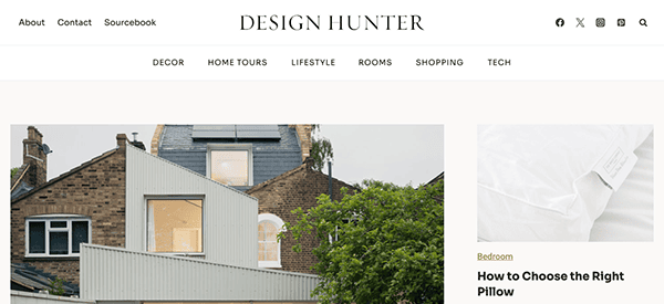 The homepage of design hunter.