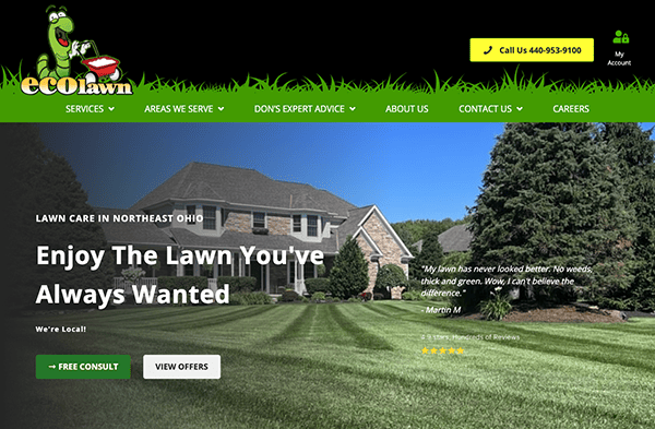A website for a lawn care company.