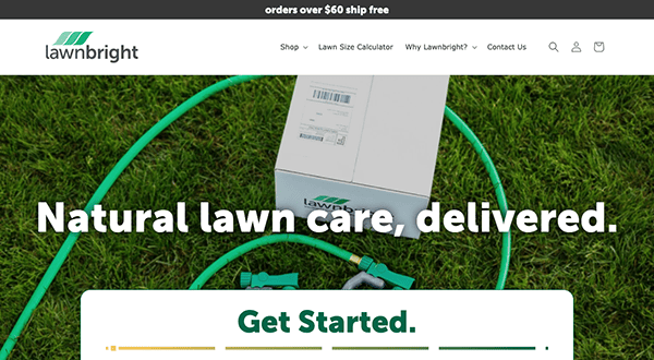 A lawn care website with hoses and a lawn mower.