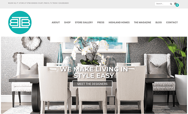 A website design for a furniture store.