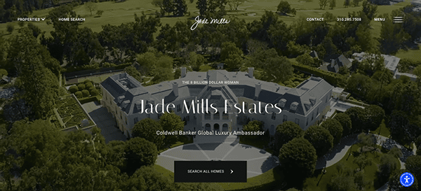 Aerial view of a large and luxurious estate with the branding "jade mills estates" displayed prominently.