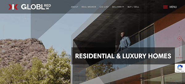 A professional standing on a modern building balcony overlooking a hilly landscape, featured on a real estate website promoting residential and luxury homes.
