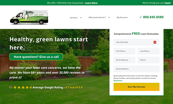 A website design for a lawn care company.