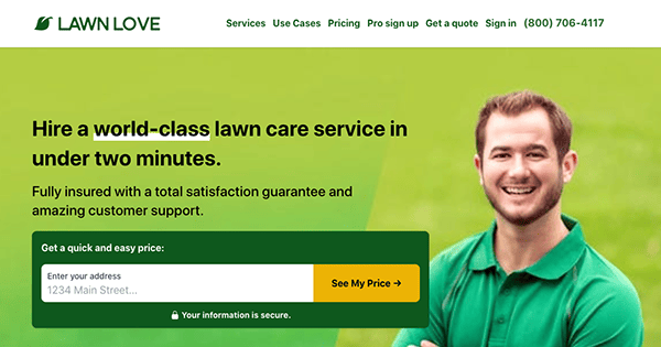 Lawnlove landing page.