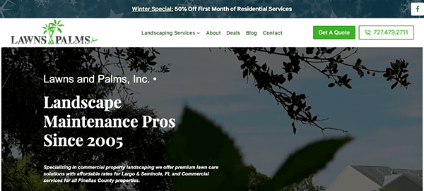 A website for lawn park landscape maintenance.