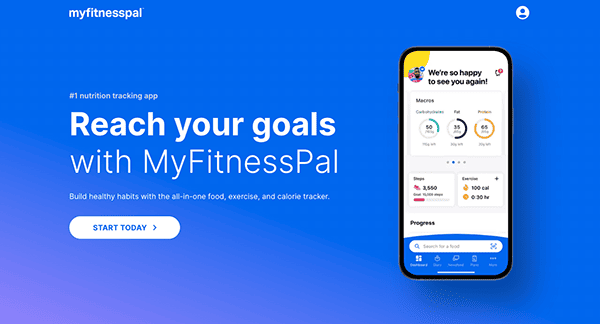 Promotional material showcasing the myfitnesspal app as a tool to track nutrition and reach fitness goals.