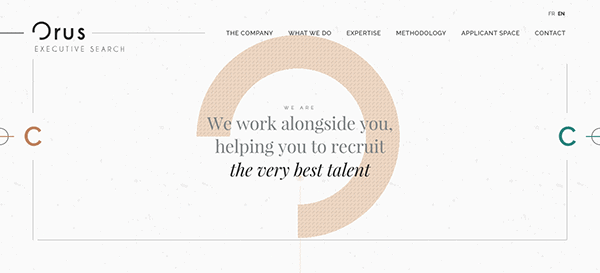 Website header for an executive search firm with a tagline about recruiting top talent.