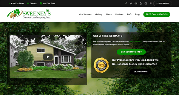 A website design for a landscaping company.