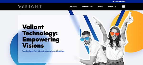 A website with the words valant technology empowering visions.