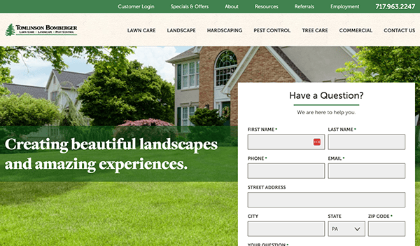 A landing page for a landscaping company.