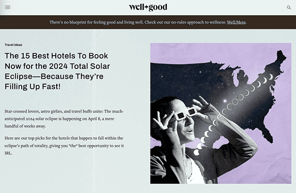 A vintage-inspired composite image featuring a person using binocular-like eyewear to observe a stylized representation of a solar eclipse, overlaid on a textured background, accompanying an article about travel ideas for a solar eclipse.
