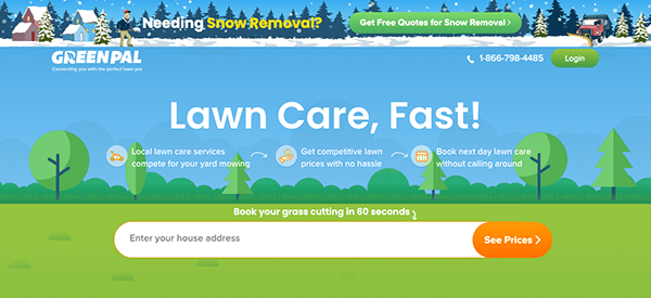 A lawn care website with the words green lawn care fast.