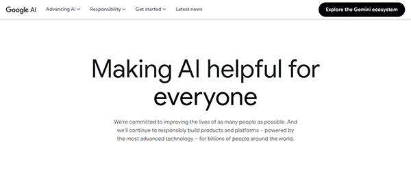 Explore one of the best AI websites dedicated to making AI helpful for everyone, with a strong commitment to responsibly building AI technology. Navigate through menu options like Advancing AI and Responsibility to learn more.