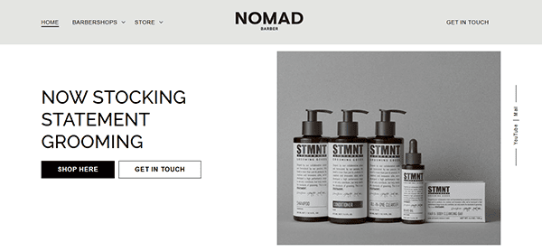 Image showcasing the best of Nomad Barber's website, featuring top-tier hair care products from Statement Grooming. Options to shop or get in touch are seamlessly integrated into this exceptional barber shop experience.