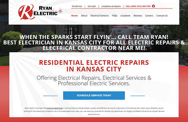 Discover the Ryan Electric homepage, showcasing our top-notch residential and commercial electrician services in Kansas City. With just a click, schedule the best commercial electrician for all your needs today!.