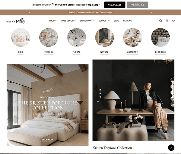 Explore the Kristen Forgione Collection by Urban Walls, a beautifully crafted website that captures stunning bedroom decor images. With navigation options like shop, wall decor, and support, this site rivals even the best carpenter websites in design and inspiration.