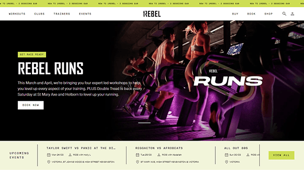 Welcome to Rebel Runs, where the thrill of treadmill workouts meets the ambiance of a dimly lit gym. Explore our intuitive gym website to easily navigate menu options and discover details on upcoming events that are redefining fitness experiences.