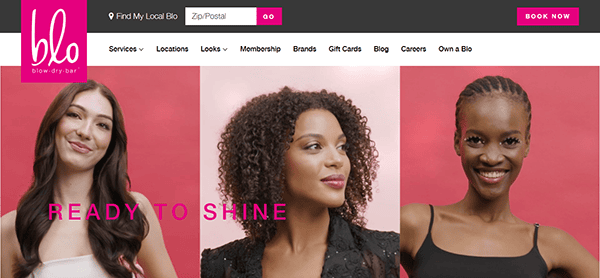 Three women with different hairstyles smile against a pink background, accompanied by the text "Ready to Shine." Discover the best tips from top hair stylists that will leave you glowing.