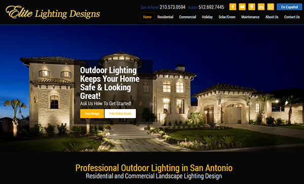 Elegant house at night illuminated by outdoor lighting, perfectly showcasing our holiday light installation services in San Antonio. Contact us for a free design and quote, and let your home shine this season.