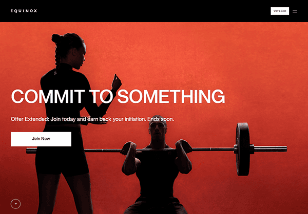 Silhouettes of two people in a gym; one spotting the other lifting a barbell. White text reads, "COMMIT TO SOMETHING." A button says "Join Now at the Best Gym.