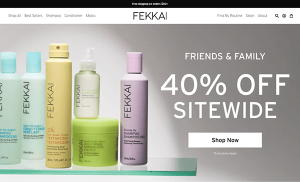 Discover the Fekkai website, a top destination for hair enthusiasts and stylists alike. Enjoy a fabulous 40% off sitewide! The homepage image showcases an array of premium Fekkai products, perfect for any hair stylist looking to elevate their craft with top-tier tools.